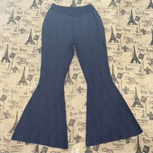 Anthropologie Pilcro Indigo Blue Sweater Ribbed Flare Sweatpants Size L - Picture 2 of 16